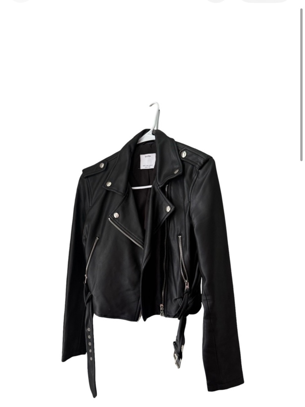 Bershka Black faux Leather Moto Jacket with Belt